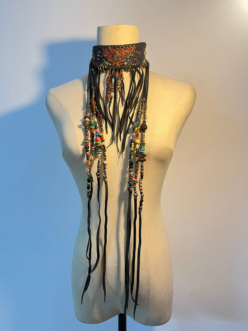 Tribal Patchwork Antique Bead Fringed Choker [1of1]