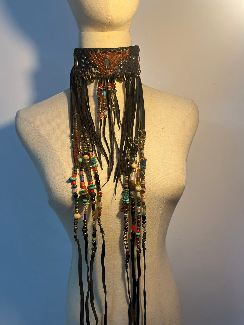 Tribal Patchwork Antique Bead Fringed Choker [1of1]