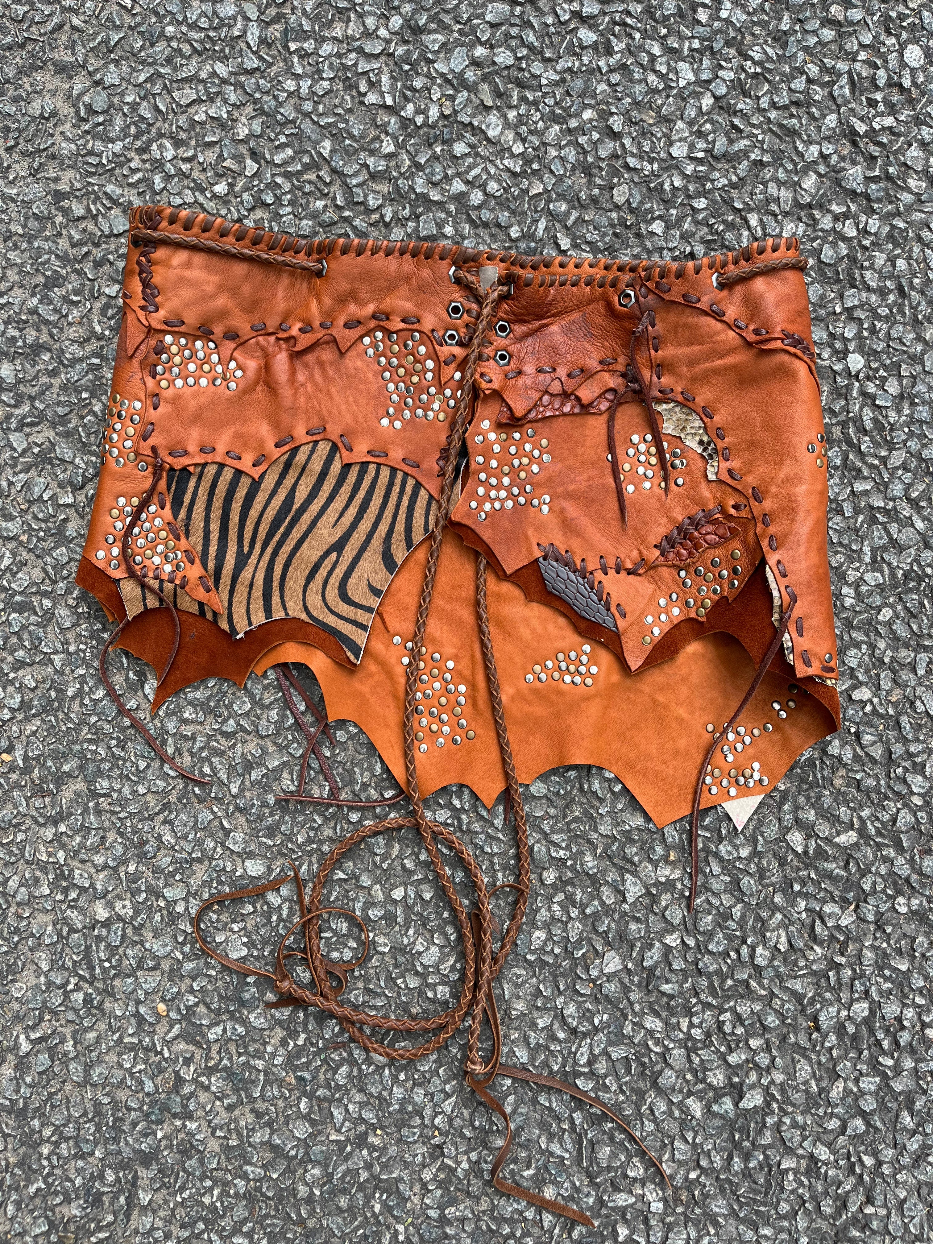 Tribal Totem Patchwork Leather Skirt  [1-of-1]