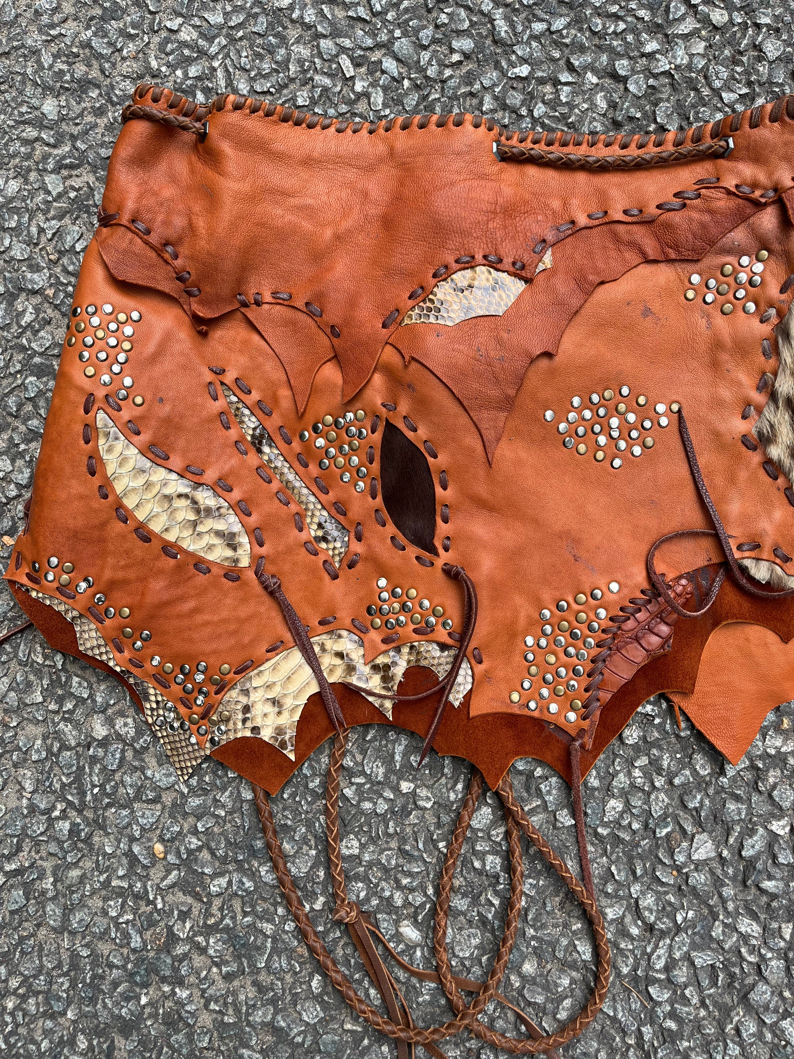 Tribal Totem Patchwork Leather Skirt  [1-of-1]