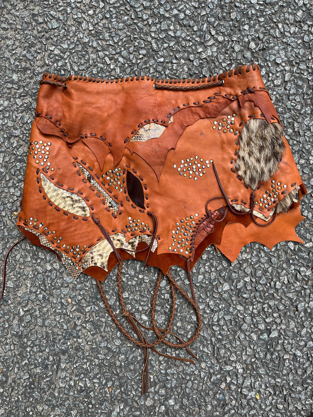 Tribal Totem Patchwork Leather Skirt  [1-of-1]
