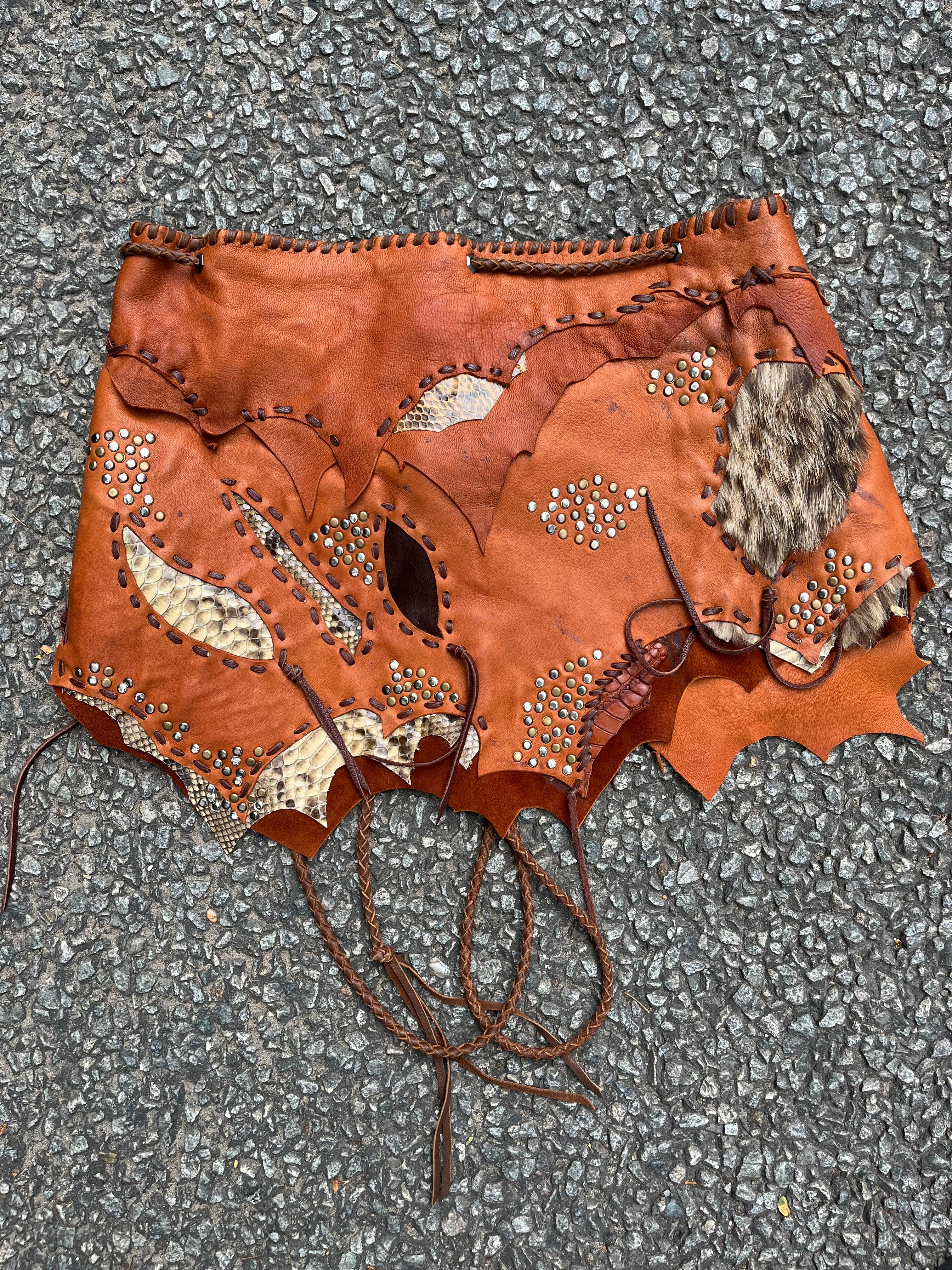 Tribal Totem Patchwork Leather Skirt  [1-of-1]