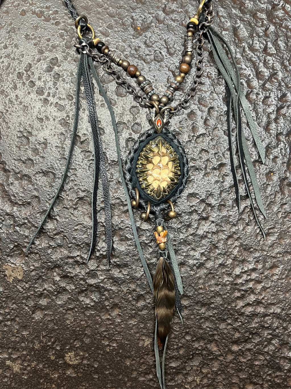 Smoky Quartz & Metal Claw Inlays Necklace [1-of-1]