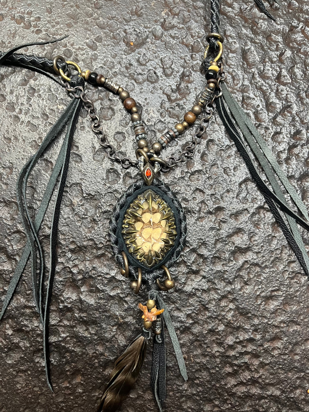 Smoky Quartz & Metal Claw Inlays Necklace [1-of-1]