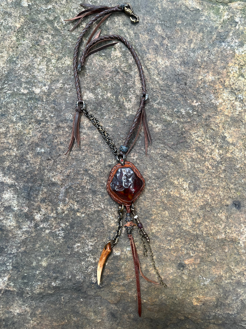 Primitive Amber & Bone Talon Necklace