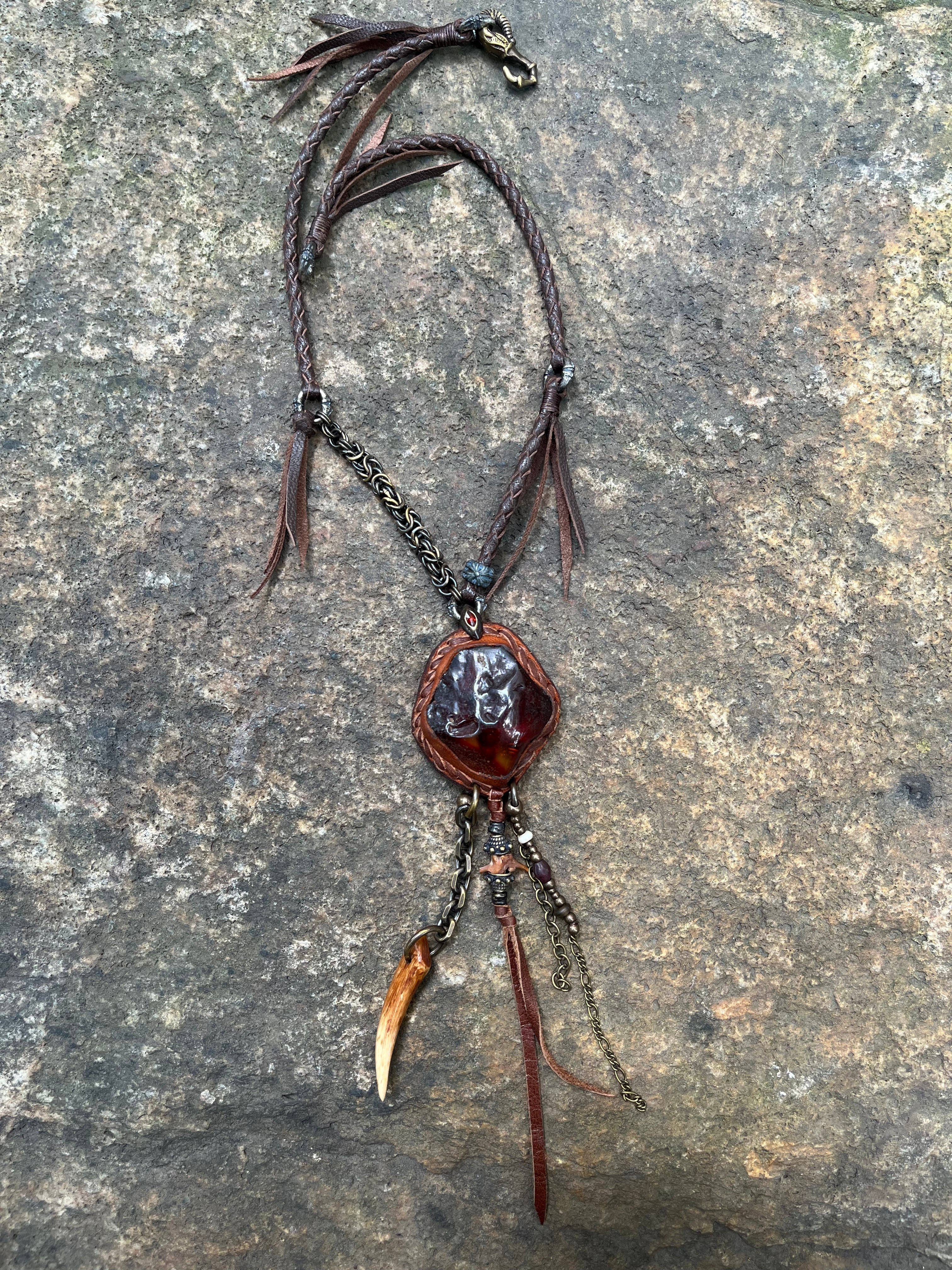 Primitive Amber & Bone Talon Necklace