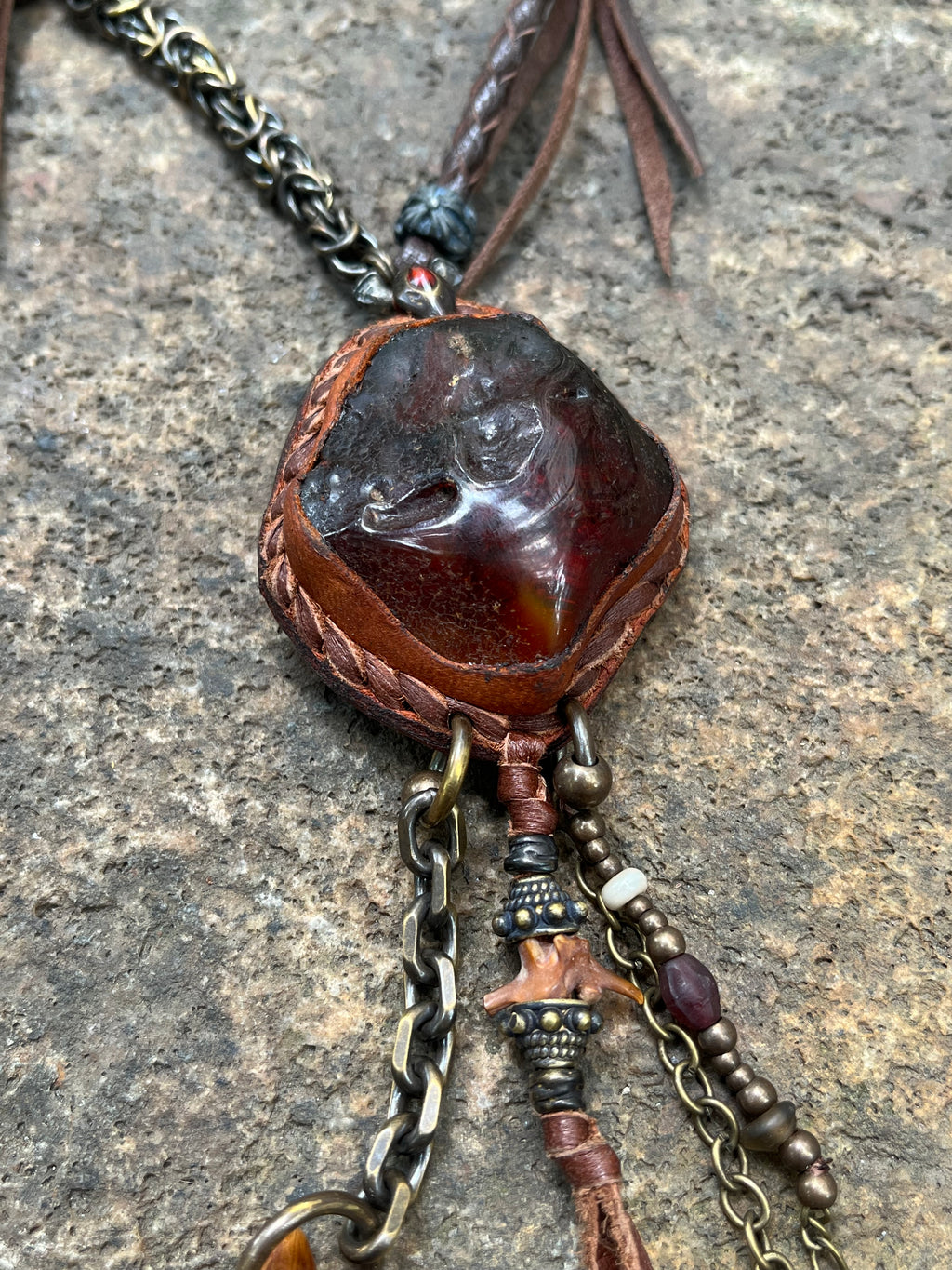 Primitive Amber & Bone Talon Necklace