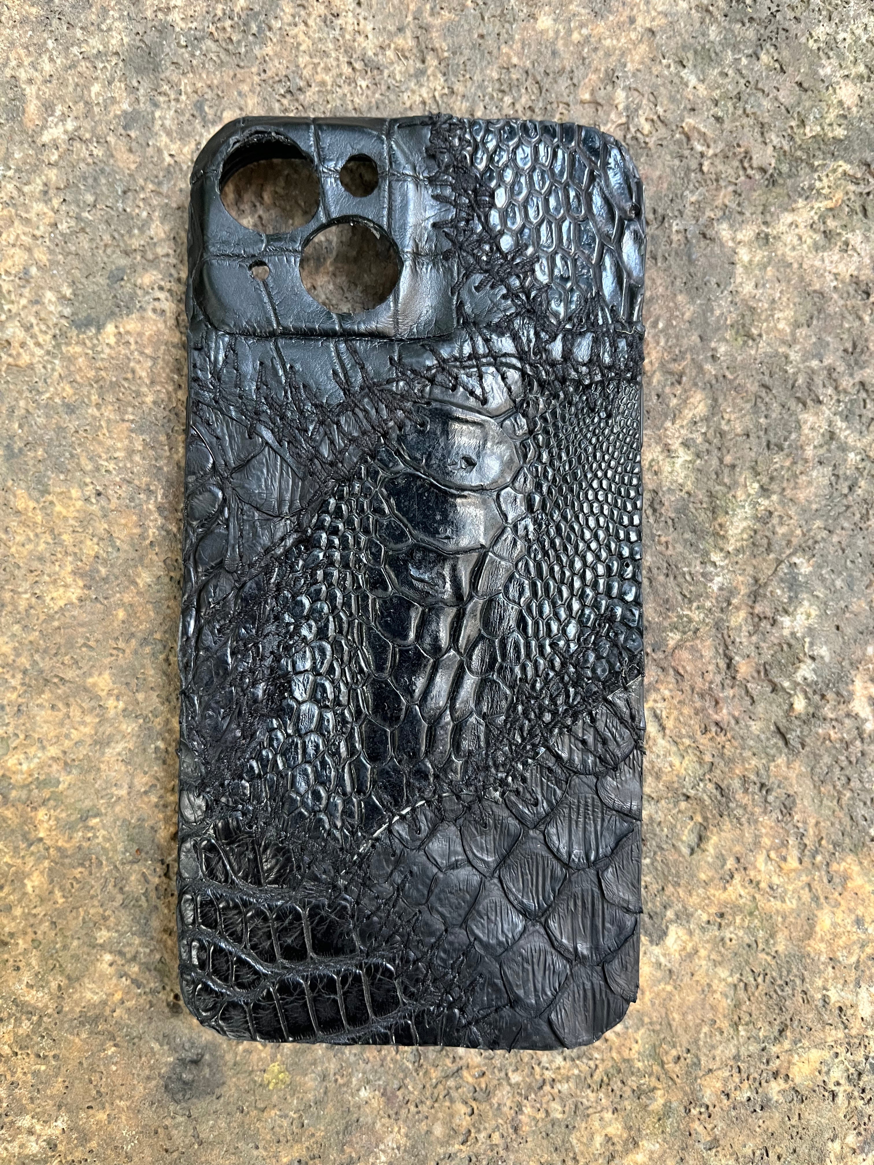 Black Leather Patchwork Phone Case