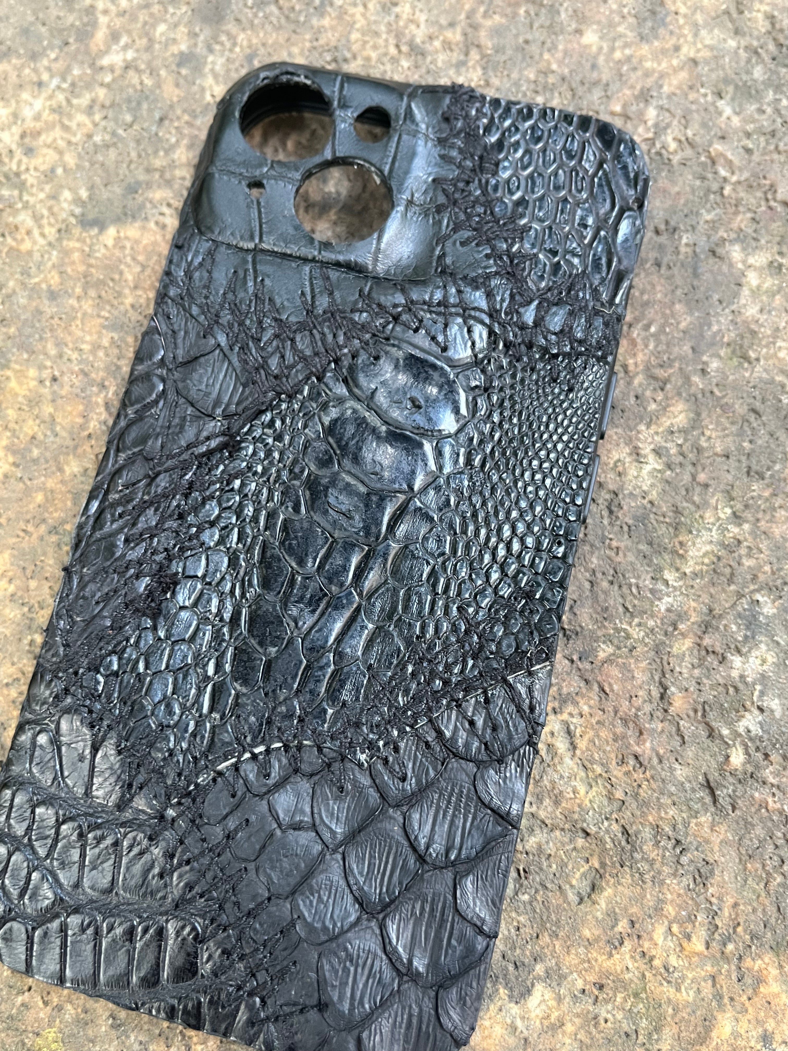 Black Leather Patchwork Phone Case