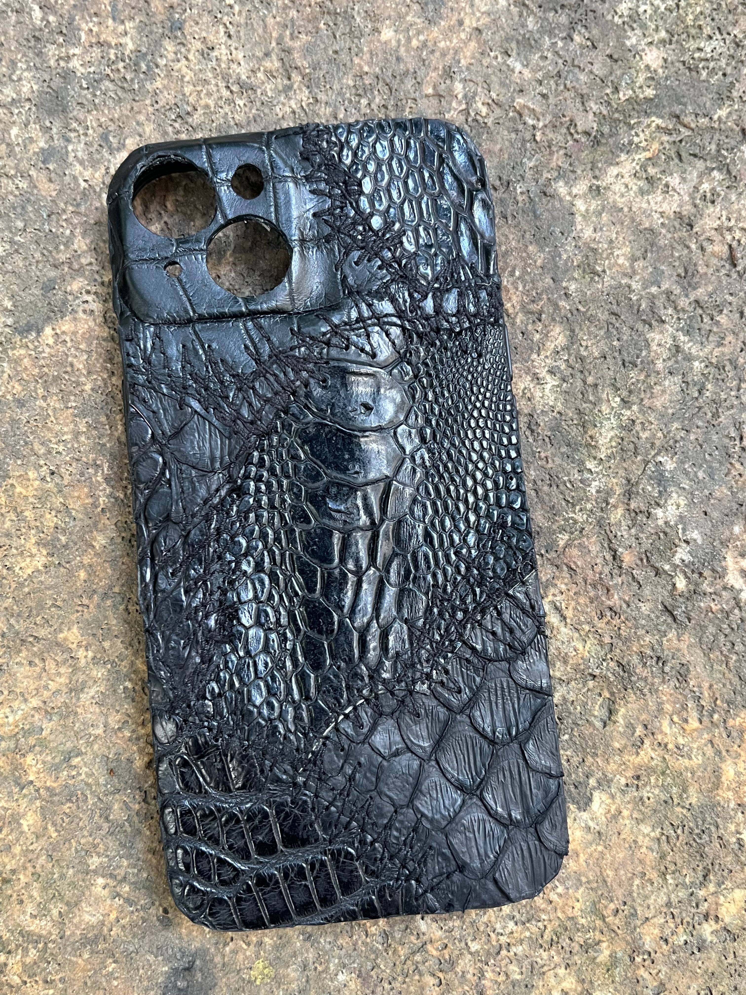 Black Leather Patchwork Phone Case