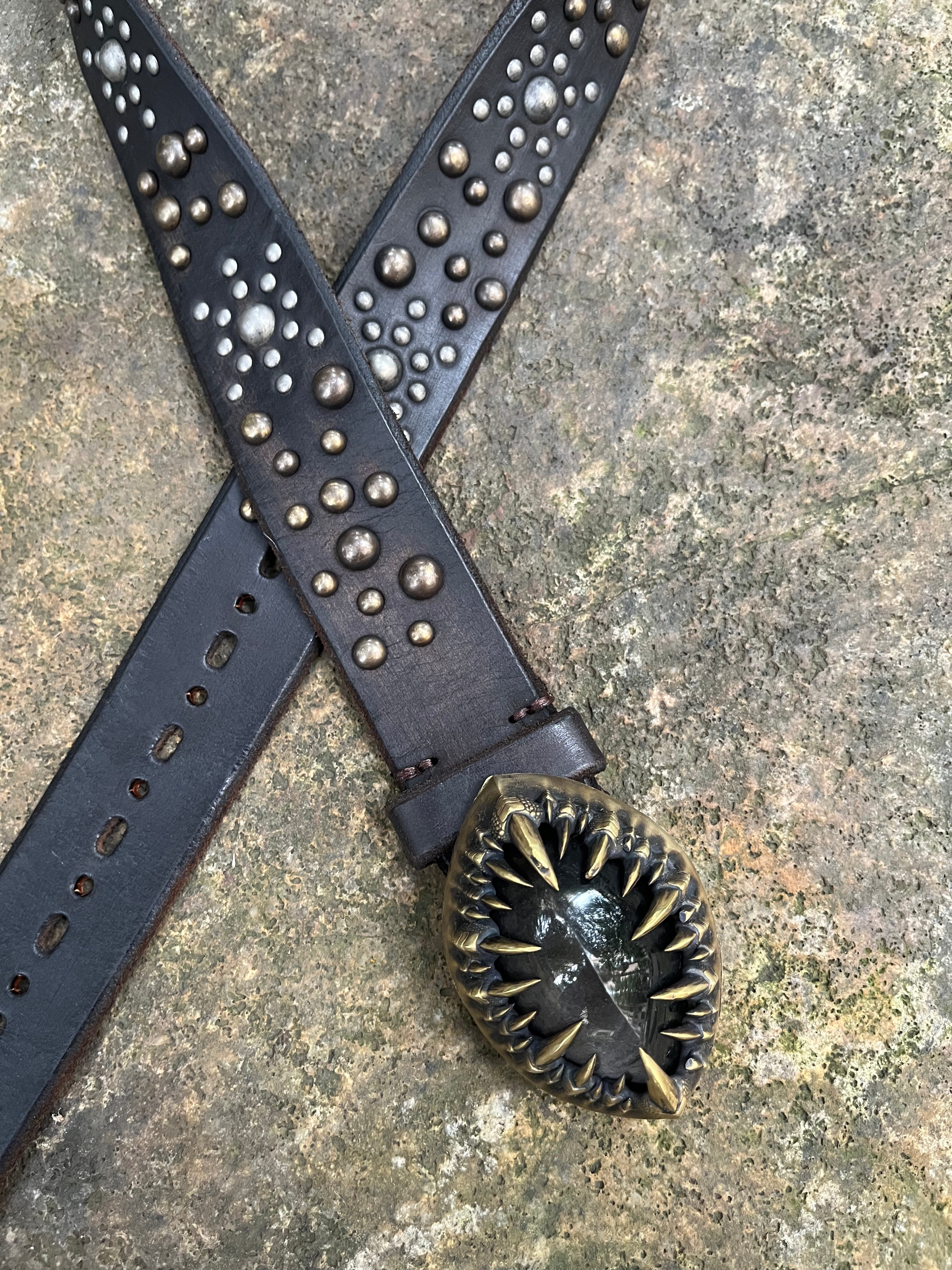 Silver Sheen Obsidian Brass Handcrafted Belt, Full Set [1-of-1]